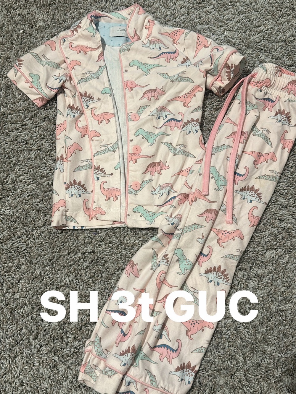 SweetHoney Pink and Mint Dinosaur Short-Sleeve Pajama Set